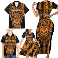 Custom Basketball New Zealand Family Matching Short Sleeve Bodycon Dress and Hawaiian Shirt Gold Maori Ta Moko Indigenous LT9 - Polynesian Pride