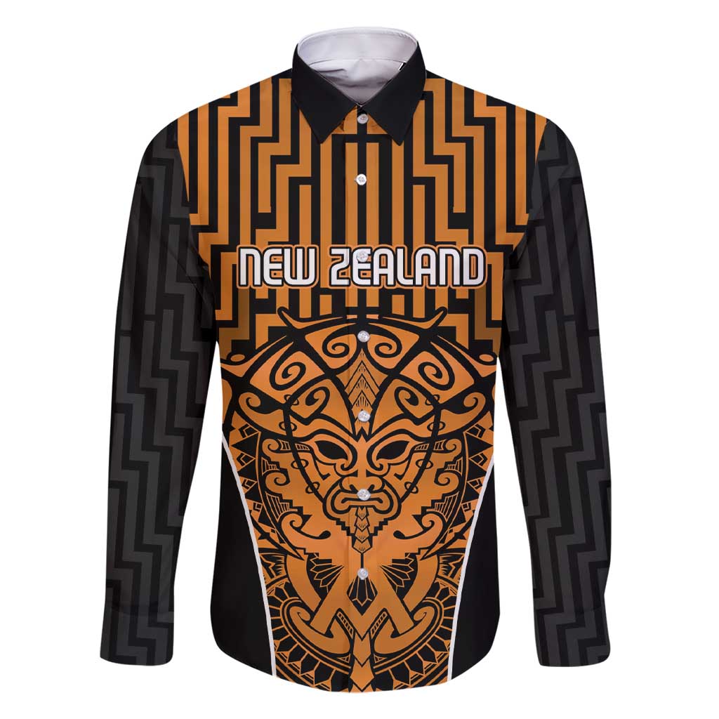 Custom Basketball New Zealand Family Matching Short Sleeve Bodycon Dress and Hawaiian Shirt Gold Maori Ta Moko Indigenous LT9 Dad's Shirt - Long Sleeve Gold - Polynesian Pride
