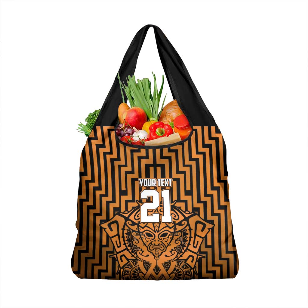 Custom Basketball New Zealand Grocery Bag Gold Maori Ta Moko Indigenous - Polynesian Pride