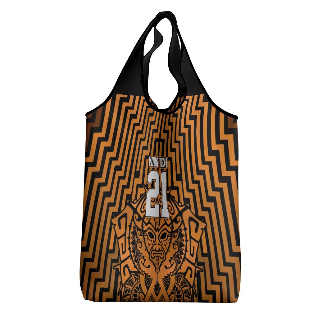 Custom Basketball New Zealand Grocery Bag Gold Maori Ta Moko Indigenous - Polynesian Pride