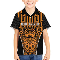 Custom Basketball New Zealand Kid Hawaiian Shirt Gold Maori Ta Moko Indigenous - Polynesian Pride