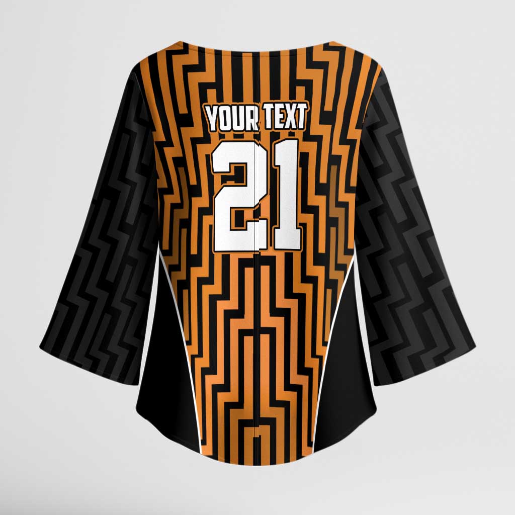 Custom Basketball New Zealand Kimono Sleeve Blouse Gold Maori Ta Moko Indigenous - Polynesian Pride