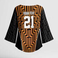 Custom Basketball New Zealand Kimono Sleeve Blouse Gold Maori Ta Moko Indigenous - Polynesian Pride