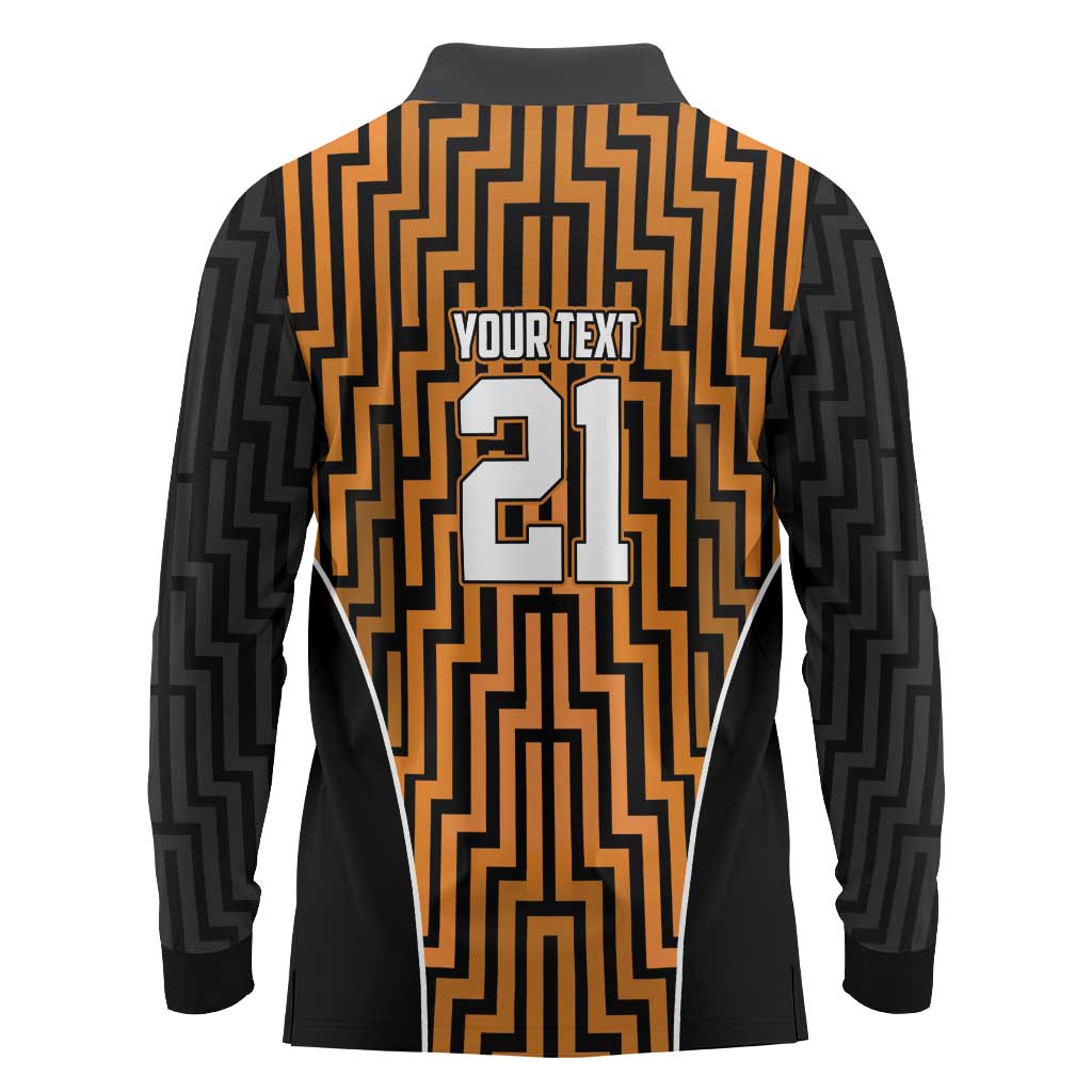 Custom Basketball New Zealand Long Sleeve Polo Shirt Gold Maori Ta Moko Indigenous - Polynesian Pride