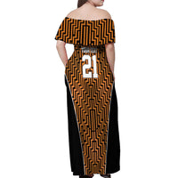 Custom Basketball New Zealand Off Shoulder Maxi Dress Gold Maori Ta Moko Indigenous - Polynesian Pride