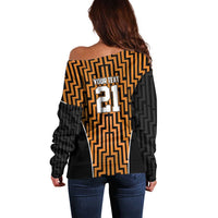 Custom Basketball New Zealand Off Shoulder Sweater Gold Maori Ta Moko Indigenous - Polynesian Pride