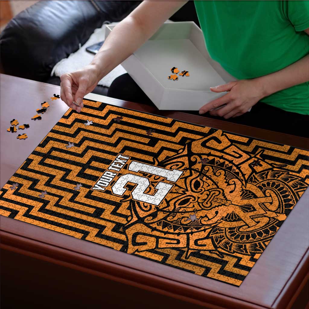 Custom Basketball New Zealand Puzzle Gold Maori Ta Moko Indigenous - Polynesian Pride
