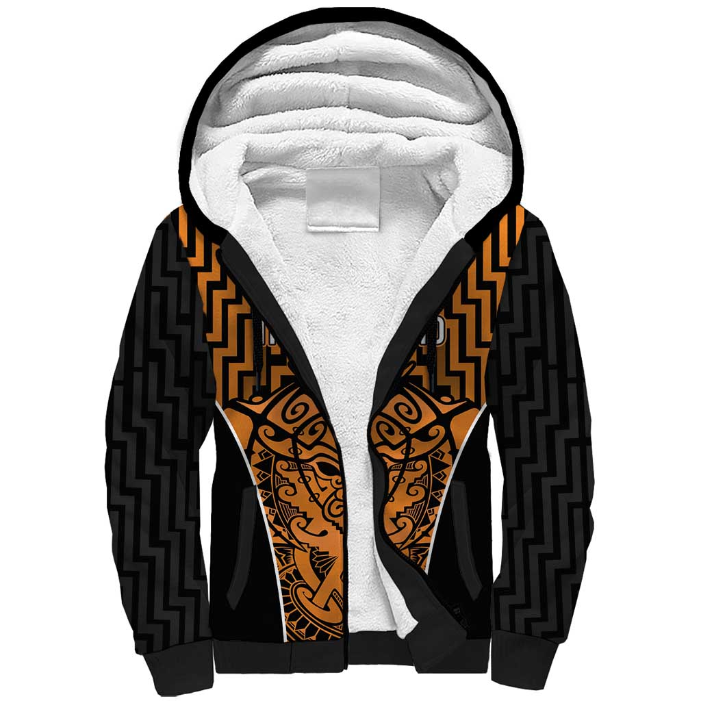 Custom Basketball New Zealand Sherpa Hoodie Gold Maori Ta Moko Indigenous - Polynesian Pride