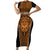 Custom Basketball New Zealand Short Sleeve Bodycon Dress Gold Maori Ta Moko Indigenous - Polynesian Pride