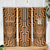Custom Basketball New Zealand Skinny Tumbler Gold Maori Ta Moko Indigenous - Polynesian Pride