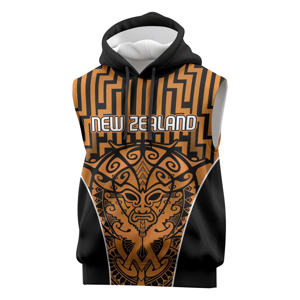 Custom Basketball New Zealand Sleeveless Hoodie Gold Maori Ta Moko Indigenous LT9 Gold - Polynesian Pride