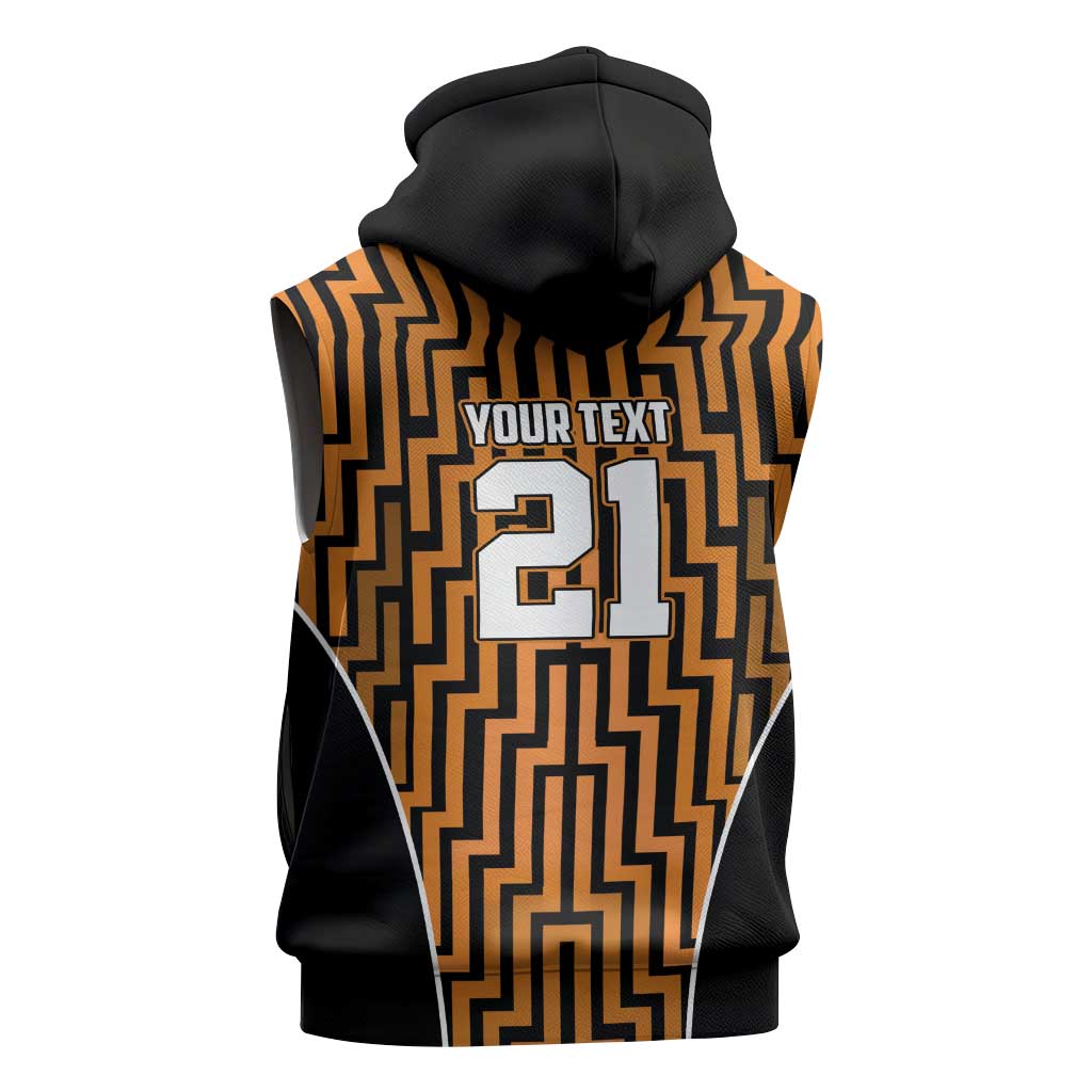 Custom Basketball New Zealand Sleeveless Zip Hoodie Gold Maori Ta Moko Indigenous - Polynesian Pride