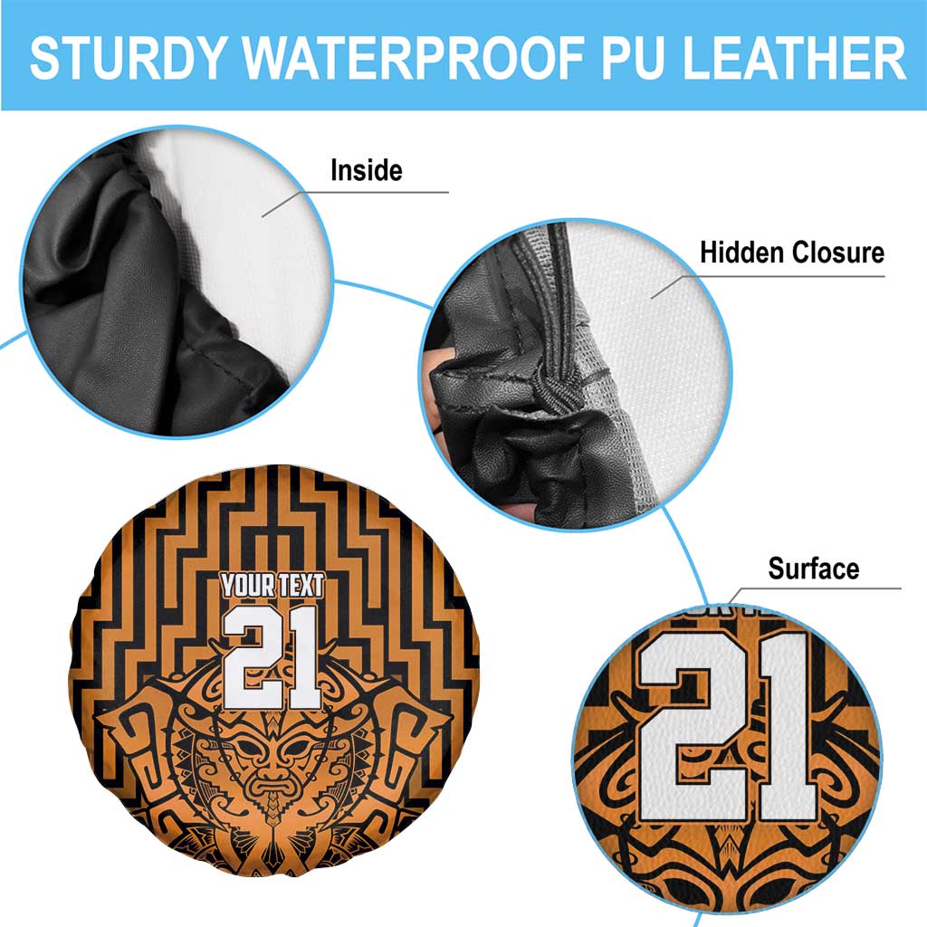 Custom Basketball New Zealand Spare Tire Cover Gold Maori Ta Moko Indigenous - Polynesian Pride