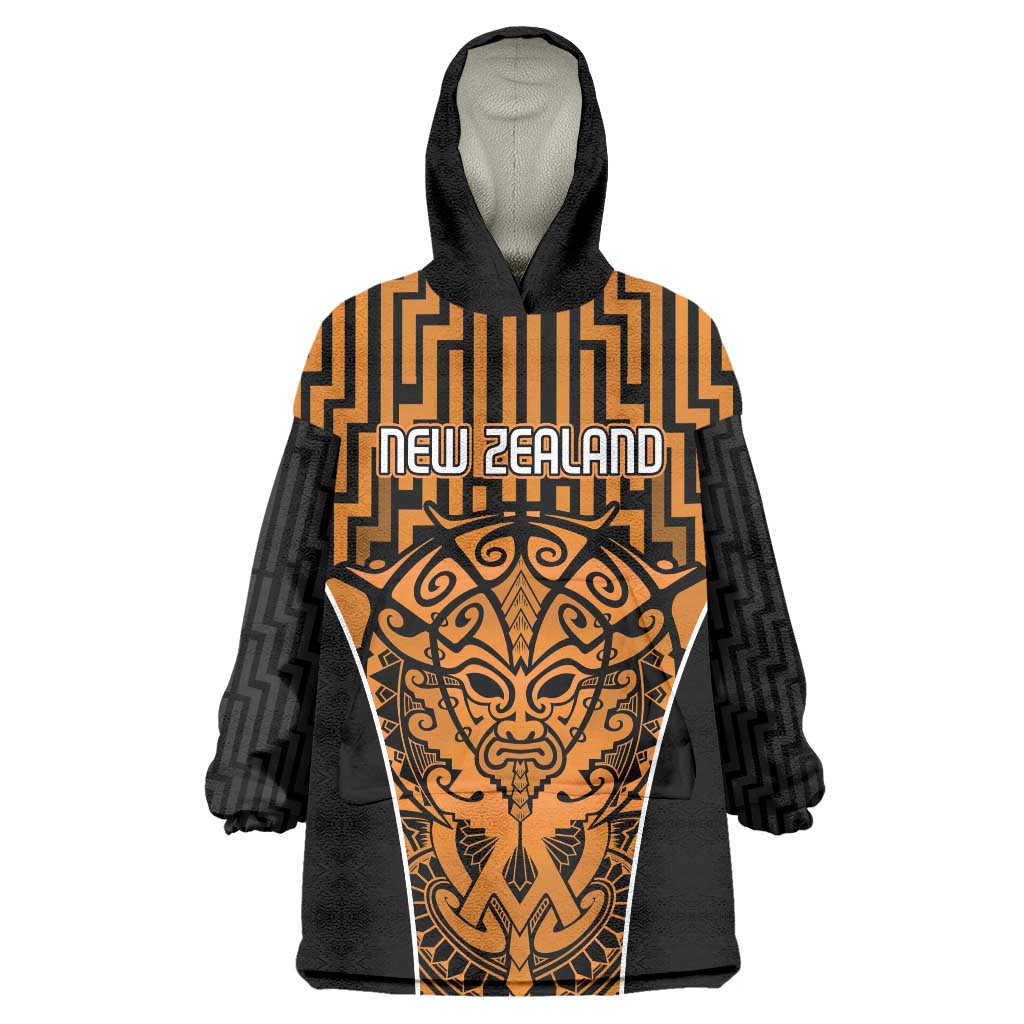 Custom Basketball New Zealand Wearable Blanket Hoodie Gold Maori Ta Moko Indigenous LT9 One Size Gold - Polynesian Pride