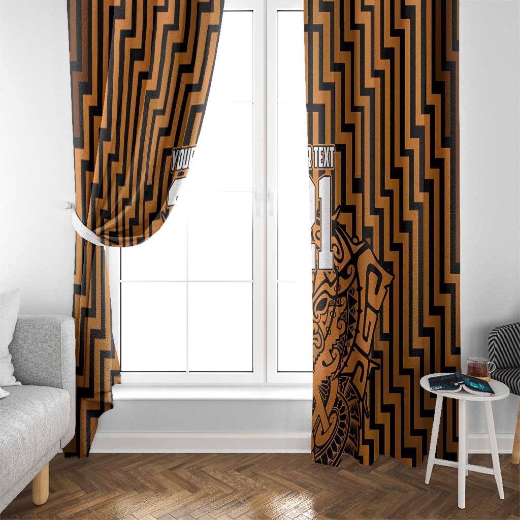 Custom Basketball New Zealand Window Curtain Gold Maori Ta Moko Indigenous - Polynesian Pride
