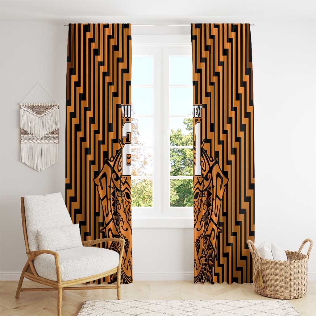 Custom Basketball New Zealand Window Curtain Gold Maori Ta Moko Indigenous - Polynesian Pride
