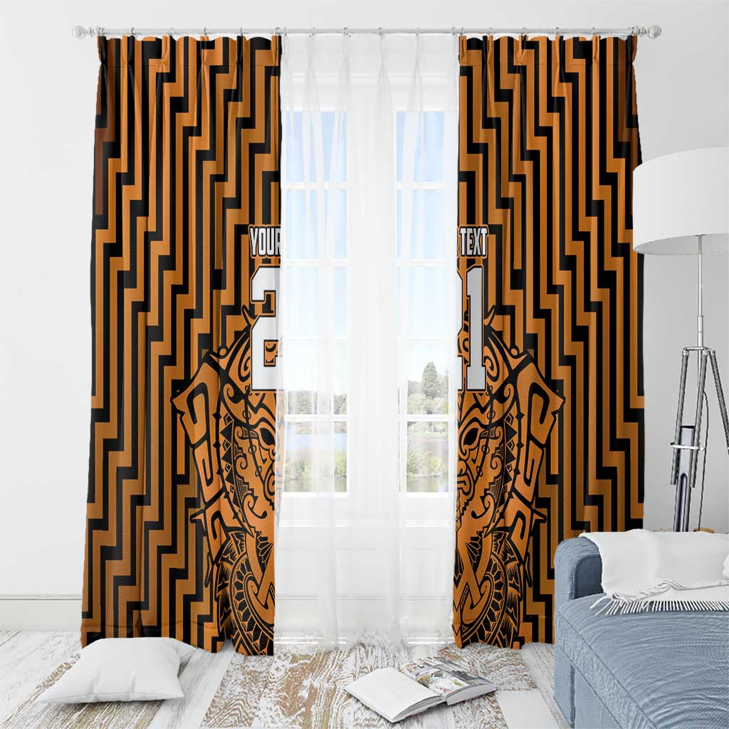 Custom Basketball New Zealand Window Curtain Gold Maori Ta Moko Indigenous - Polynesian Pride