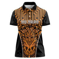 Custom Basketball New Zealand Women Polo Shirt Gold Maori Ta Moko Indigenous - Polynesian Pride