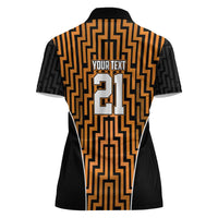 Custom Basketball New Zealand Women Polo Shirt Gold Maori Ta Moko Indigenous - Polynesian Pride