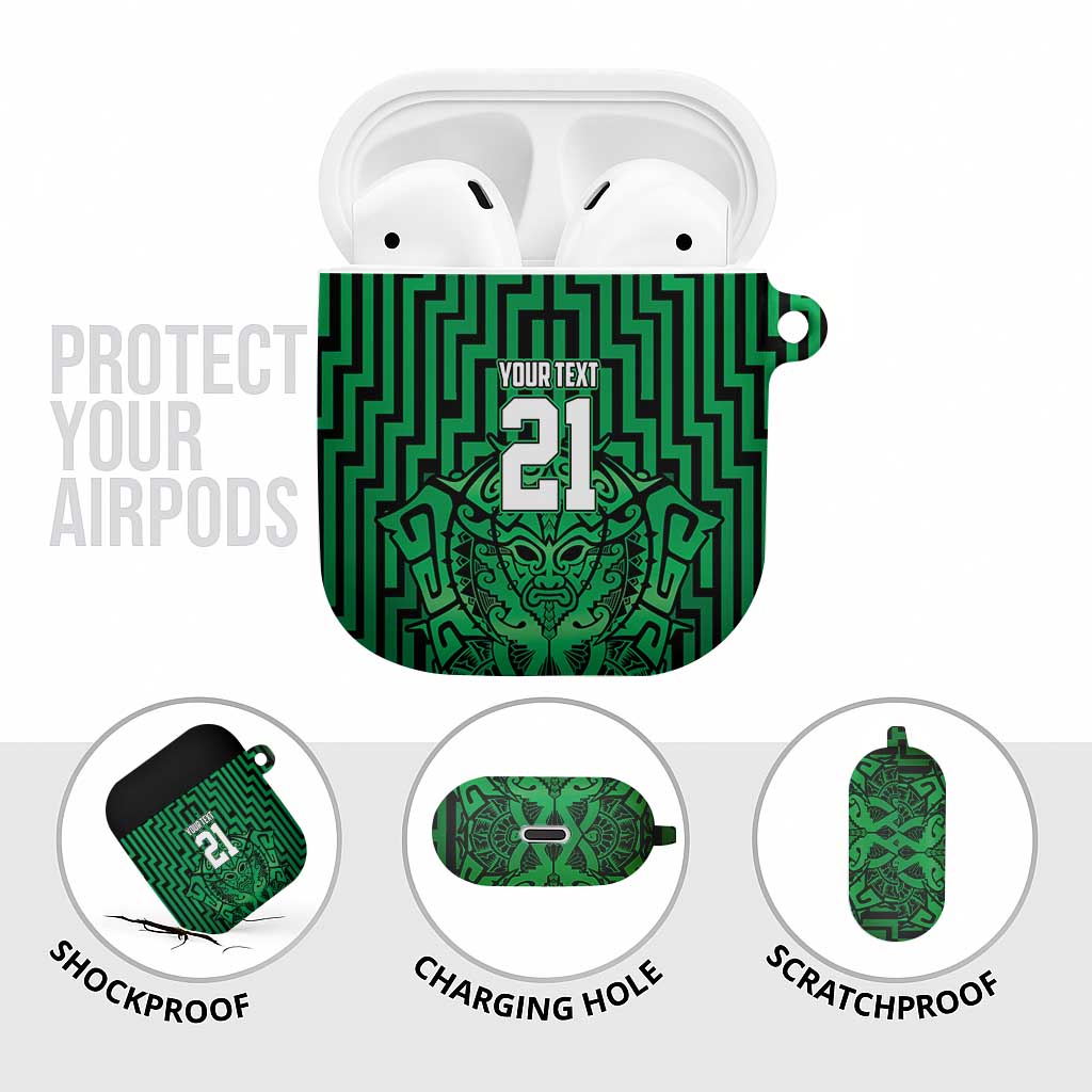 Custom Basketball New Zealand AirPods Case Green Maori Ta Moko Indigenous - Polynesian Pride