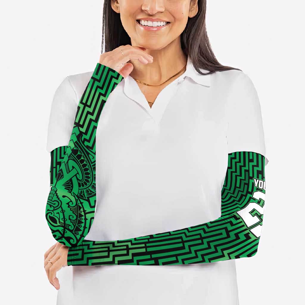 Custom Basketball New Zealand Arm Sleeves Green Maori Ta Moko Indigenous - Polynesian Pride