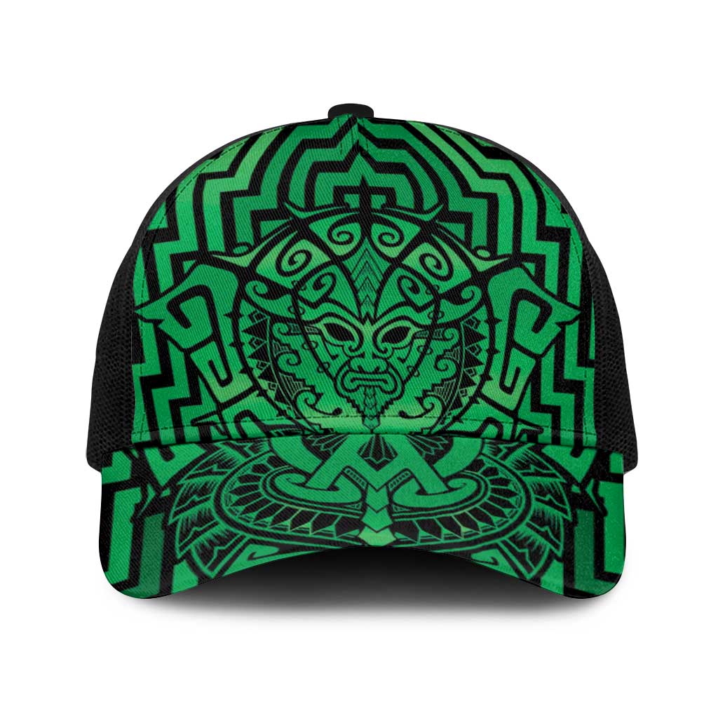 Basketball New Zealand Baseball Net Cap Green Maori Ta Moko Indigenous - Polynesian Pride