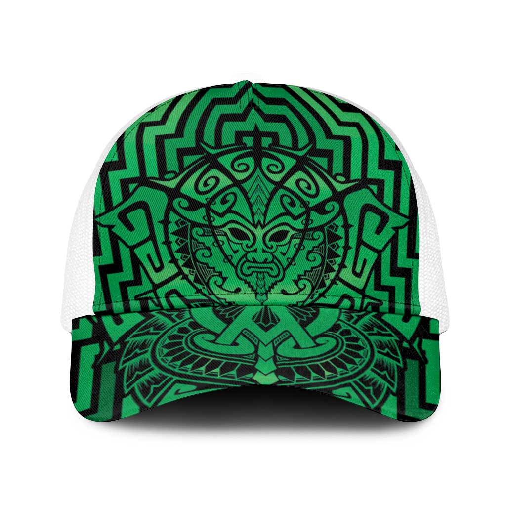 Basketball New Zealand Baseball Net Cap Green Maori Ta Moko Indigenous - Polynesian Pride