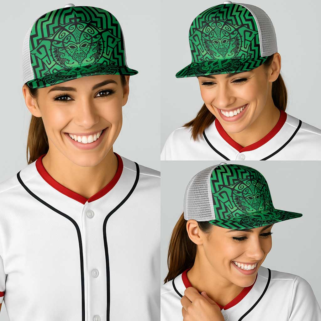Basketball New Zealand Baseball Net Cap Green Maori Ta Moko Indigenous - Polynesian Pride