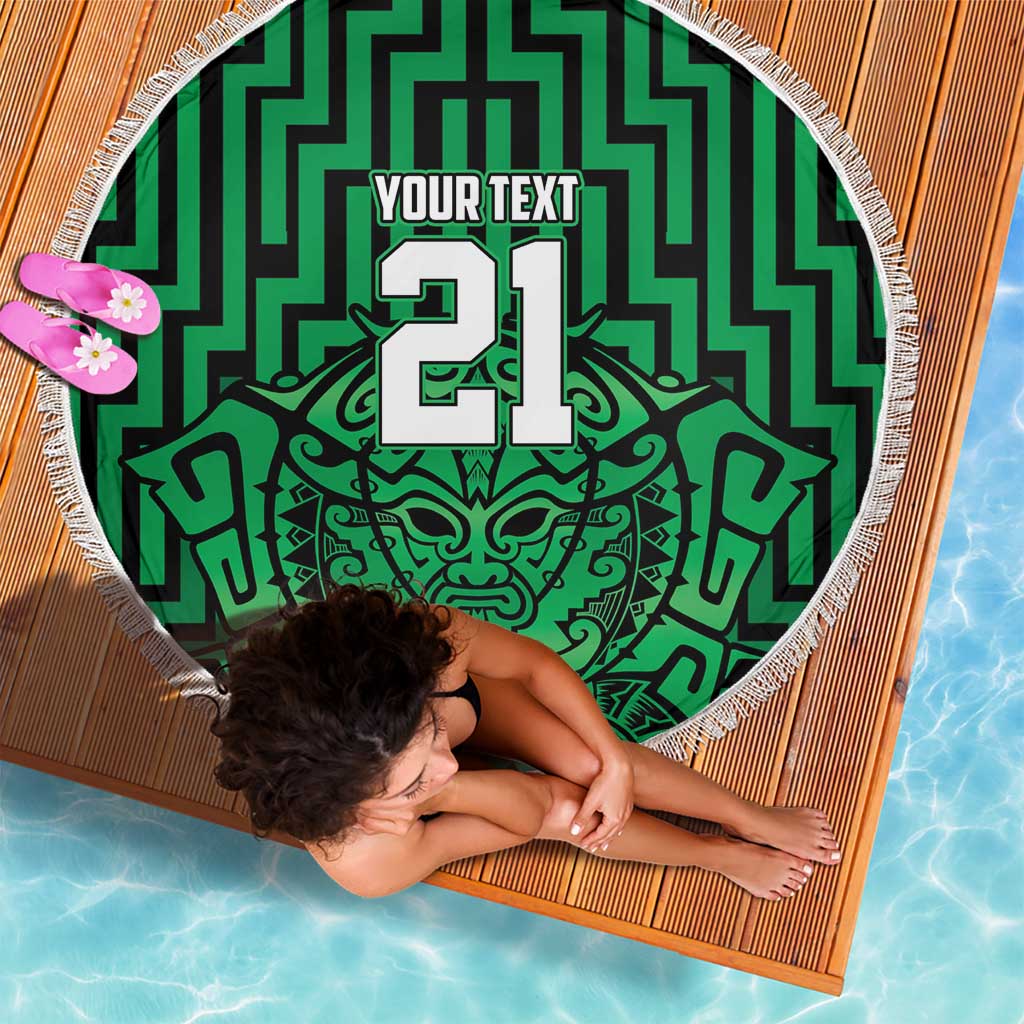 Custom Basketball New Zealand Beach Blanket Green Maori Ta Moko Indigenous - Polynesian Pride