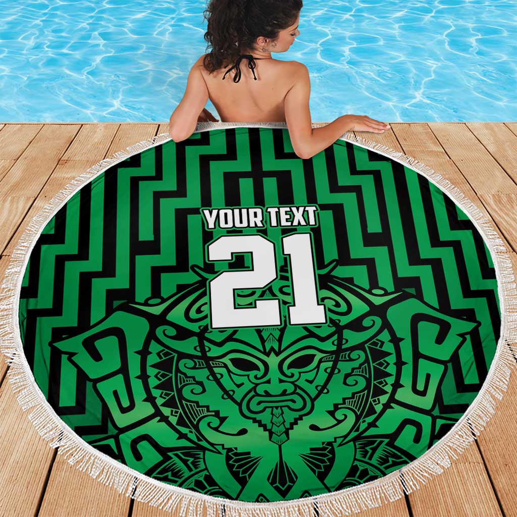 Custom Basketball New Zealand Beach Blanket Green Maori Ta Moko Indigenous - Polynesian Pride