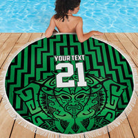 Custom Basketball New Zealand Beach Blanket Green Maori Ta Moko Indigenous - Polynesian Pride