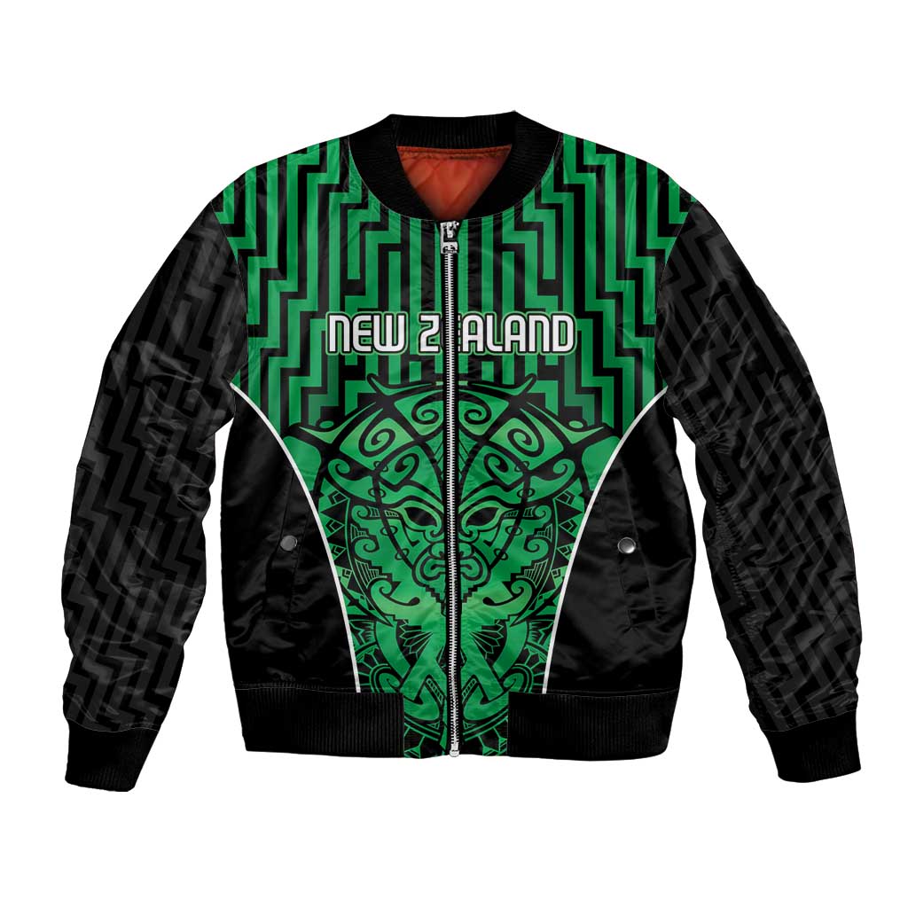 Custom Basketball New Zealand Bomber Jacket Green Maori Ta Moko Indigenous - Polynesian Pride