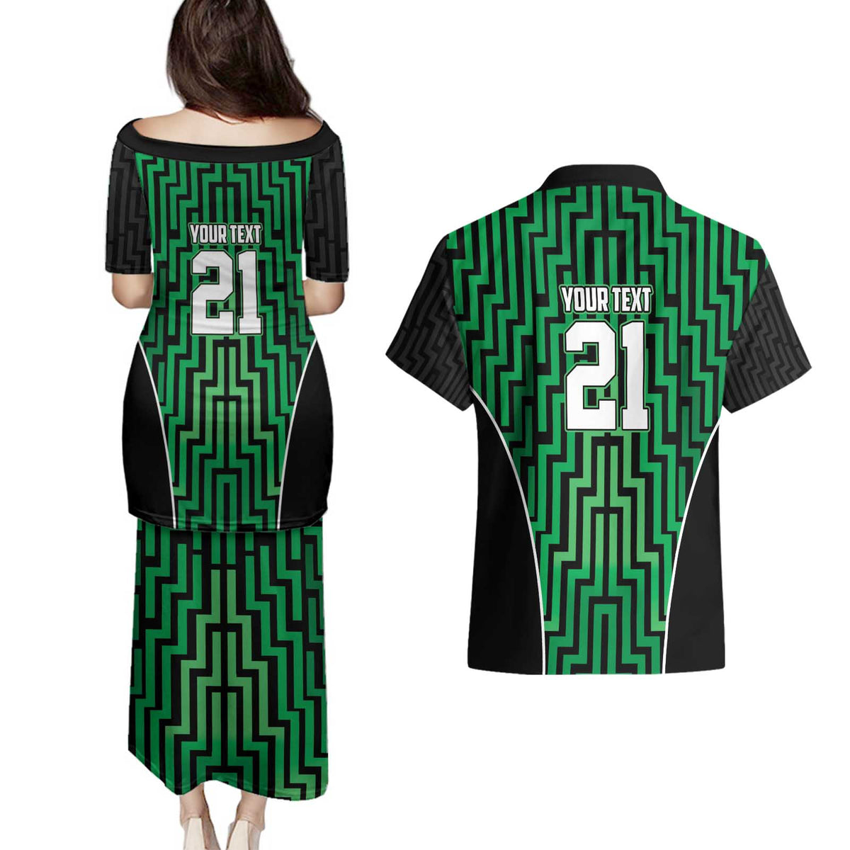 Custom Basketball New Zealand Couples Matching Puletasi and Hawaiian Shirt Green Maori Ta Moko Indigenous LT9 - Polynesian Pride