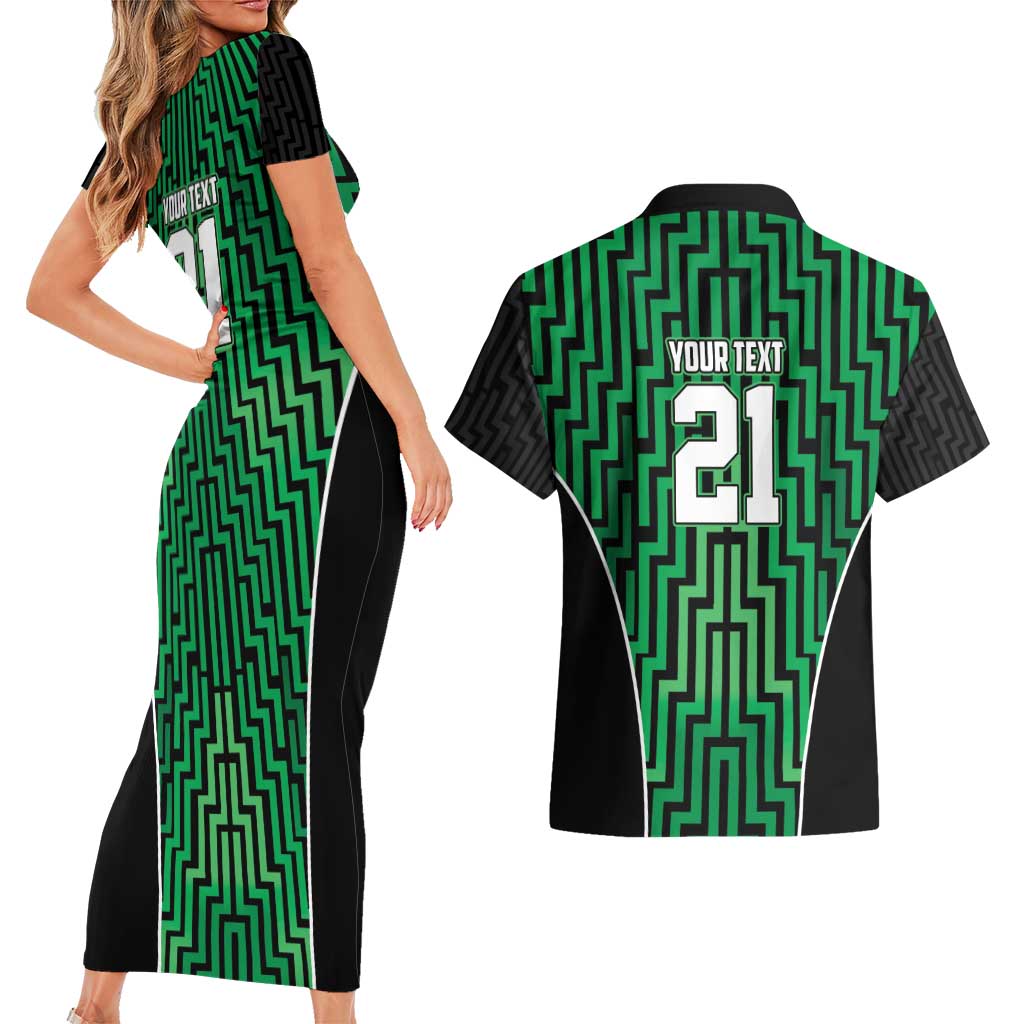 Custom Basketball New Zealand Couples Matching Short Sleeve Bodycon Dress and Hawaiian Shirt Green Maori Ta Moko Indigenous LT9 - Polynesian Pride