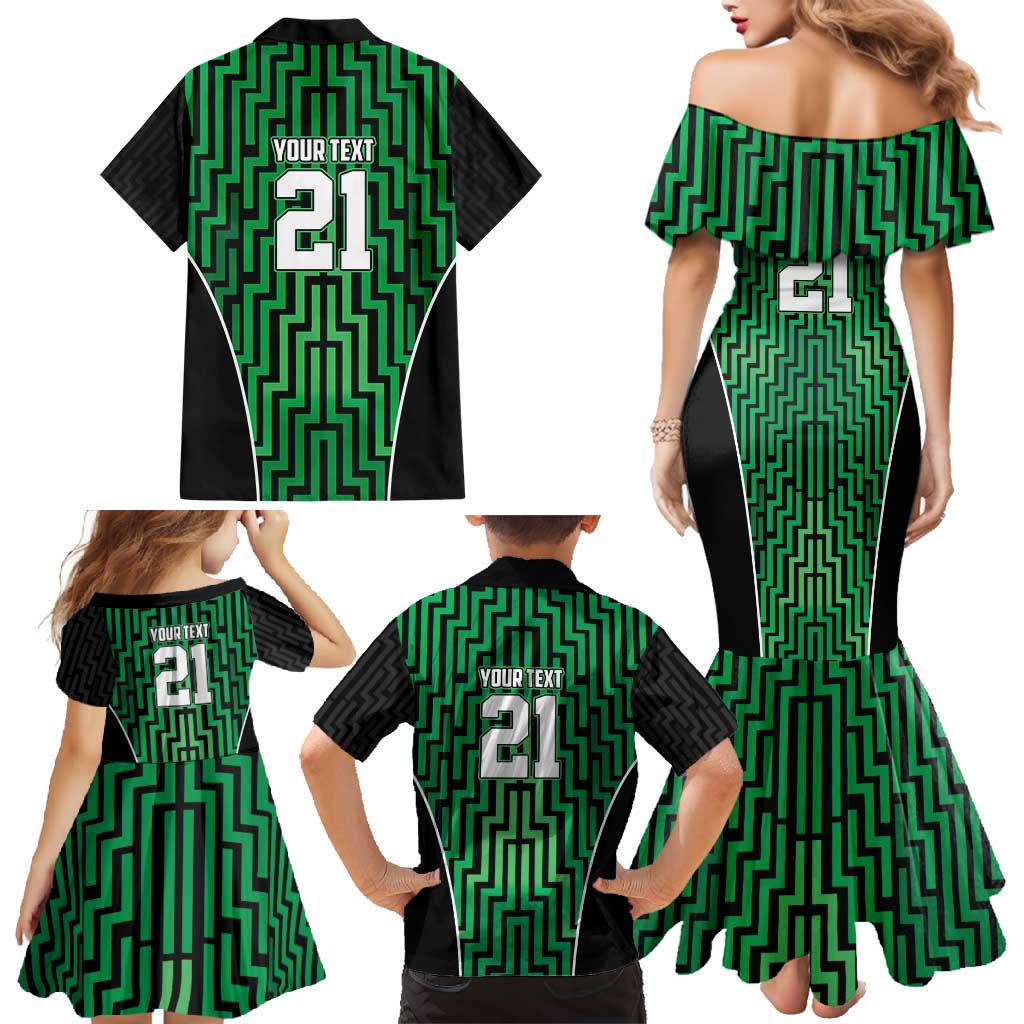 Custom Basketball New Zealand Family Matching Mermaid Dress and Hawaiian Shirt Green Maori Ta Moko Indigenous LT9 - Polynesian Pride