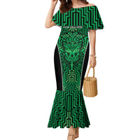 Custom Basketball New Zealand Family Matching Mermaid Dress and Hawaiian Shirt Green Maori Ta Moko Indigenous LT9 Mom's Dress Green - Polynesian Pride