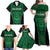Custom Basketball New Zealand Family Matching Off Shoulder Maxi Dress and Hawaiian Shirt Green Maori Ta Moko Indigenous - Polynesian Pride