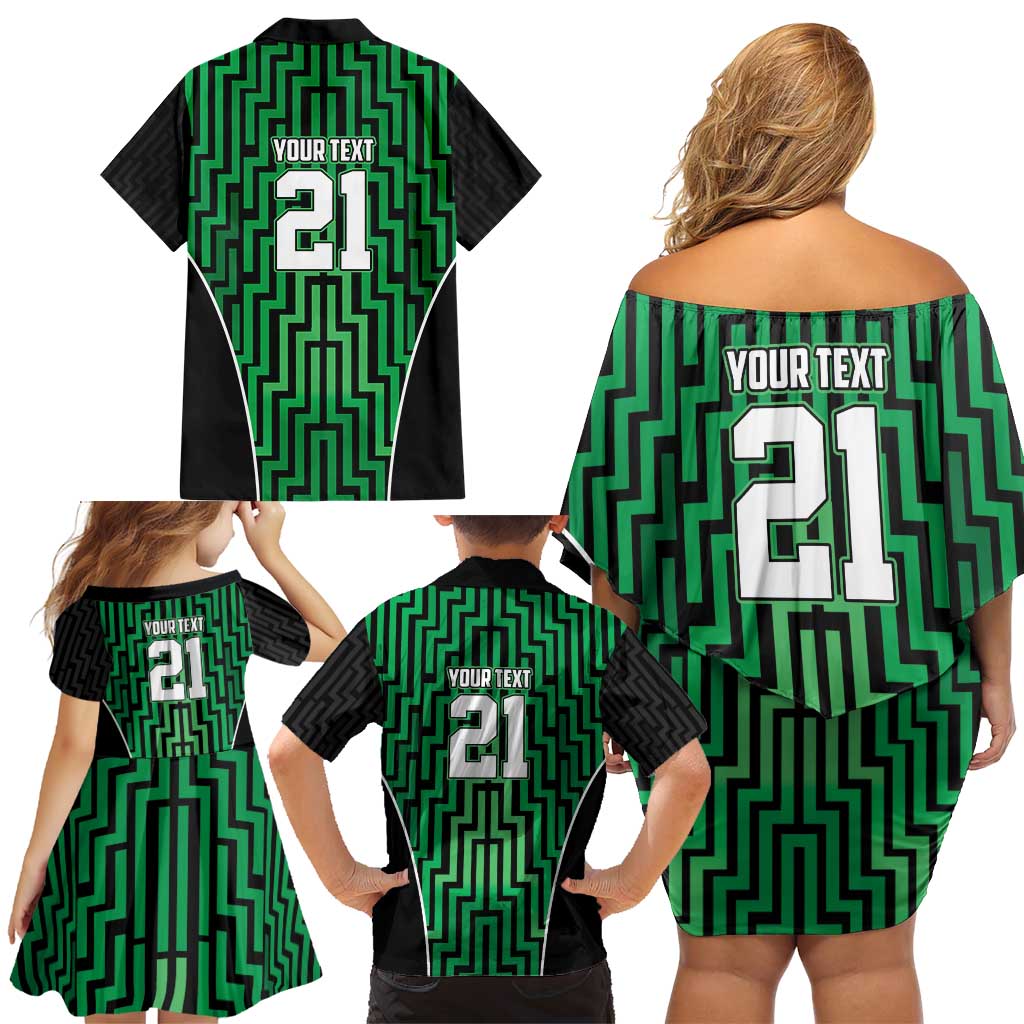 Custom Basketball New Zealand Family Matching Off Shoulder Short Dress and Hawaiian Shirt Green Maori Ta Moko Indigenous LT9 - Polynesian Pride
