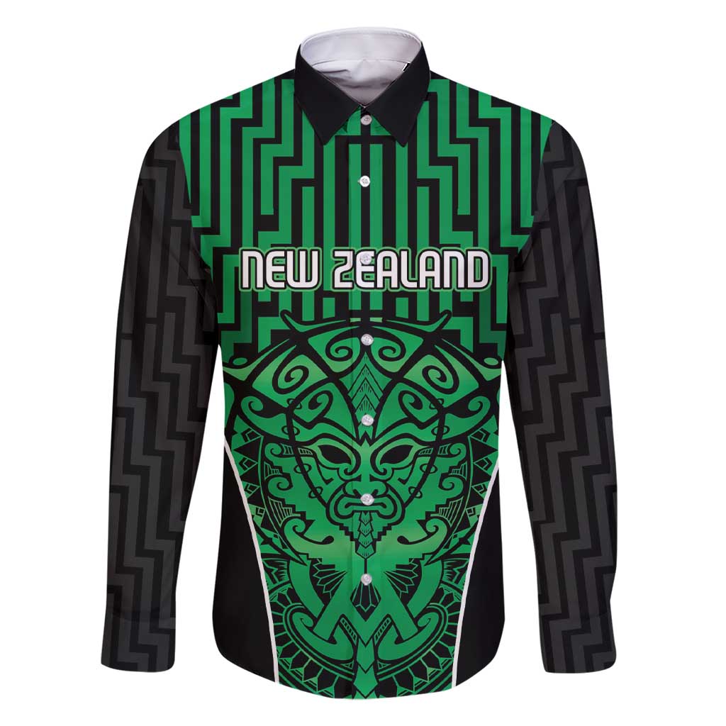 Custom Basketball New Zealand Family Matching Short Sleeve Bodycon Dress and Hawaiian Shirt Green Maori Ta Moko Indigenous LT9 Dad's Shirt - Long Sleeve Green - Polynesian Pride