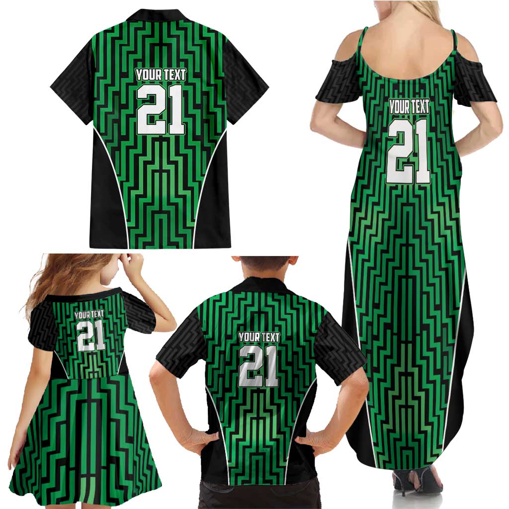 Custom Basketball New Zealand Family Matching Summer Maxi Dress and Hawaiian Shirt Green Maori Ta Moko Indigenous LT9 - Polynesian Pride