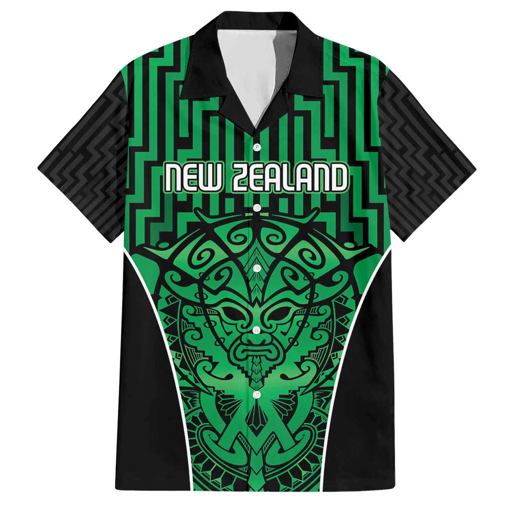 Custom Basketball New Zealand Hawaiian Shirt Green Maori Ta Moko Indigenous - Polynesian Pride