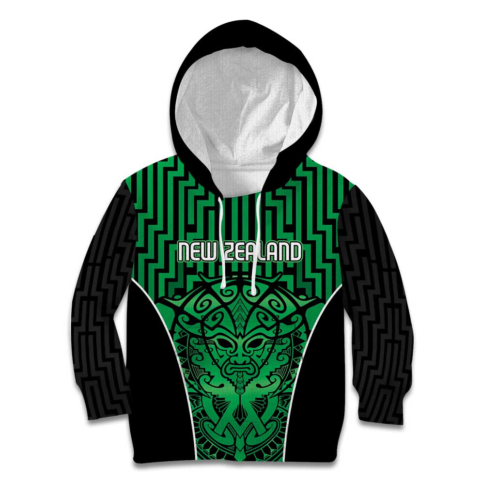 Custom Basketball New Zealand Kid Hoodie Green Maori Ta Moko Indigenous - Polynesian Pride