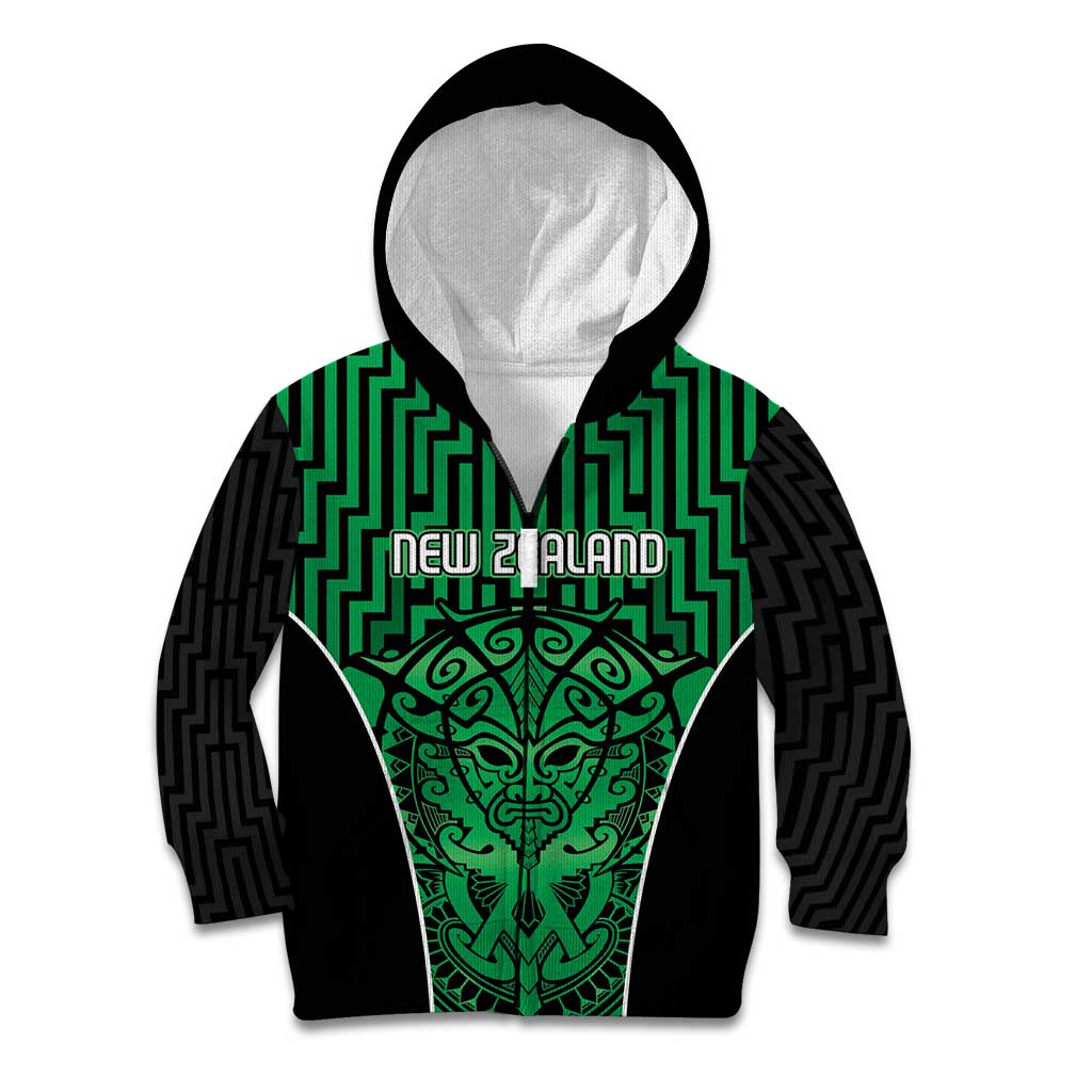 Custom Basketball New Zealand Kid Hoodie Green Maori Ta Moko Indigenous - Polynesian Pride