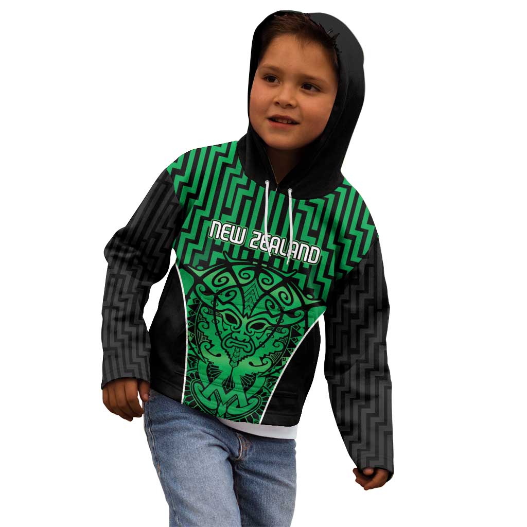 Custom Basketball New Zealand Kid Hoodie Green Maori Ta Moko Indigenous - Polynesian Pride