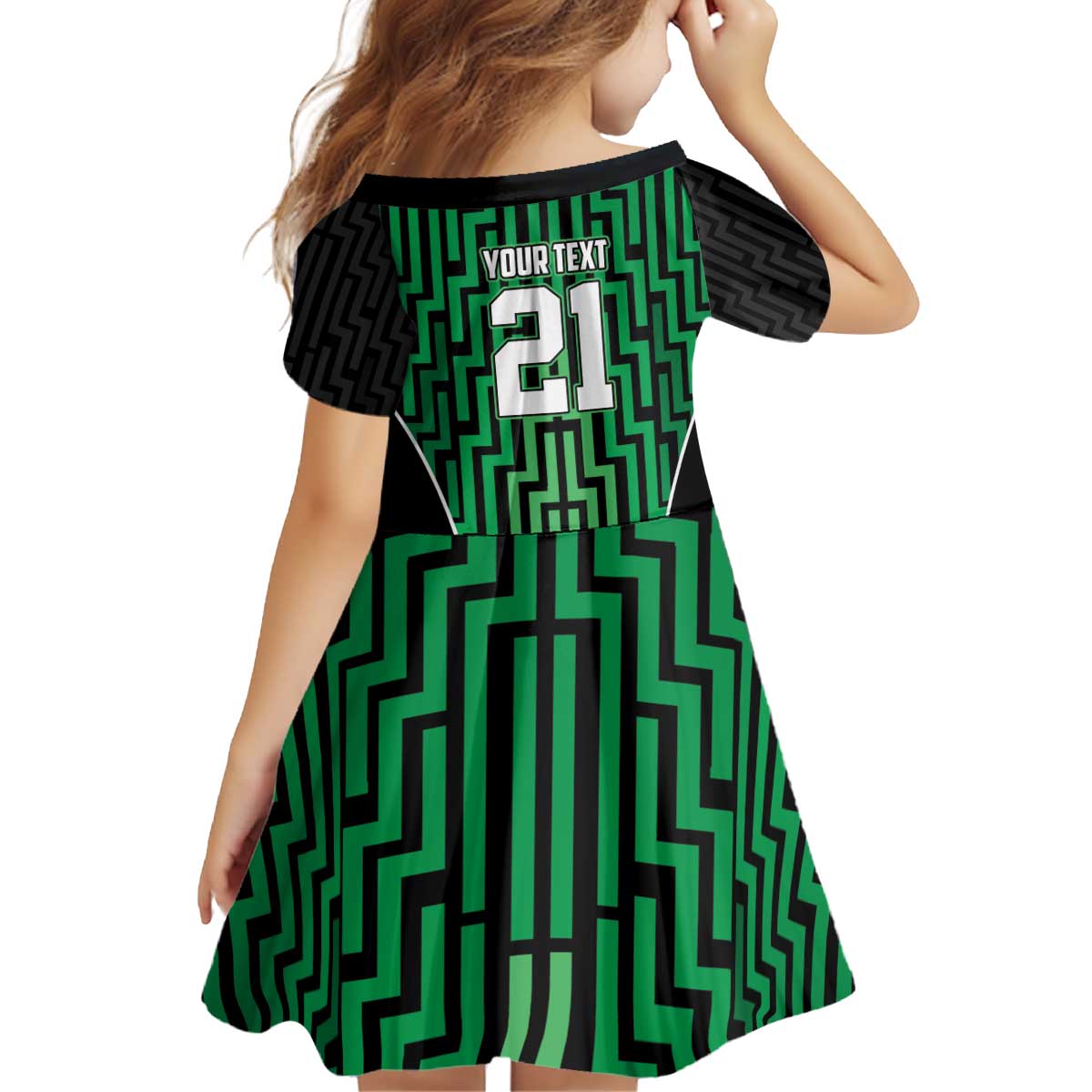 Custom Basketball New Zealand Kid Short Sleeve Dress Green Maori Ta Moko Indigenous - Polynesian Pride