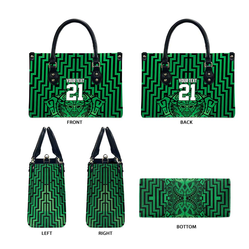 Custom Basketball New Zealand Leather Bag Green Maori Ta Moko Indigenous - Polynesian Pride