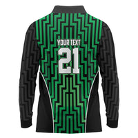 Custom Basketball New Zealand Long Sleeve Polo Shirt Green Maori Ta Moko Indigenous - Polynesian Pride