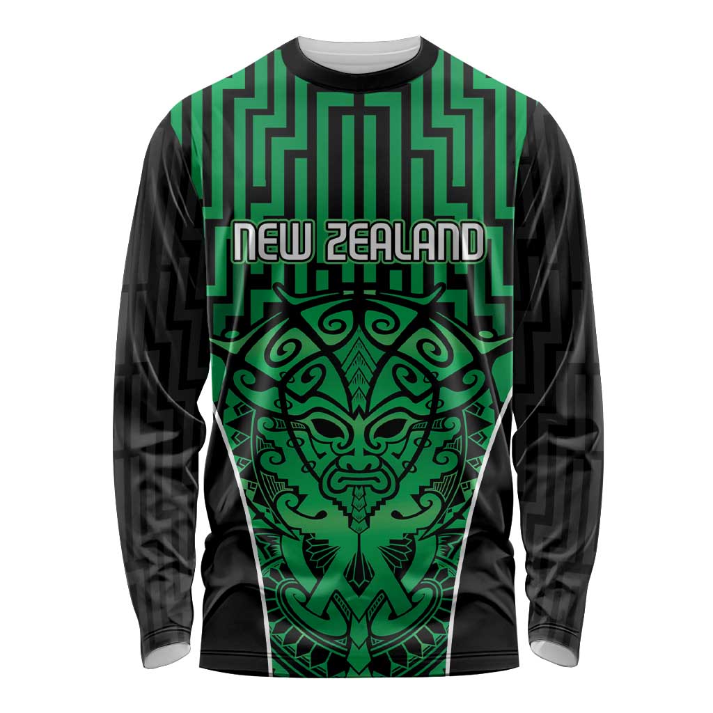 Custom Basketball New Zealand Long Sleeve Shirt Green Maori Ta Moko Indigenous - Polynesian Pride