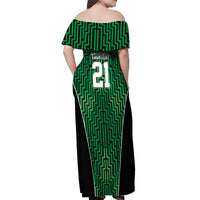 Custom Basketball New Zealand Off Shoulder Maxi Dress Green Maori Ta Moko Indigenous - Polynesian Pride