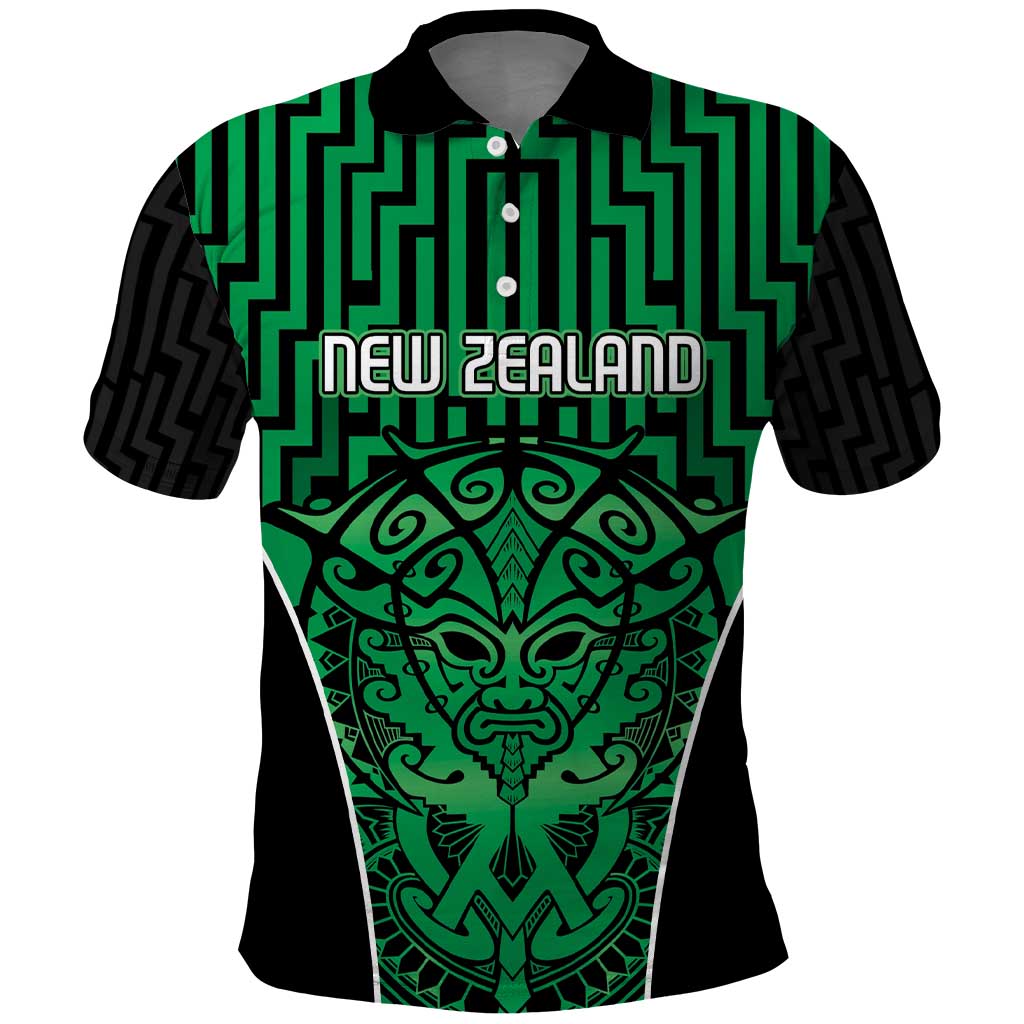 Custom Basketball New Zealand Polo Shirt Green Maori Ta Moko Indigenous - Polynesian Pride